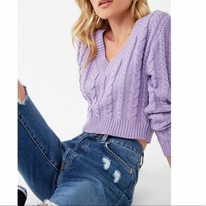 Chunky Cable-Knit Cropped Purple Sweater, size M